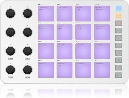 LyxJam 2x2 USB Audio Interface Bundle with ASIO, White PreSonus Eris 3.5 Studio Monitors, Bluetooth MIDI Pad Controller, Condenser Mic, Headphones, Isolation Shield & Software