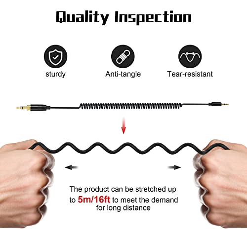 Coiled 2.5mm to 3.5mm & 6.35mm Audio Cable Compatible with Bose NC700 QC45 QC35 QC25 OE2 SoundLink Headphones, Spring Relief Replacement Aux Cord