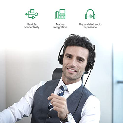 Yealink Phone Headsets for Office Phones YHS34 Lite QD to RJ9 Wired Headset Compatible with Poly Snom Grandstream Phones Desk Landline Headset with Microphone -Dual/111g/2.1m Cable - color: Foamy Ear Cushions, size: Dual