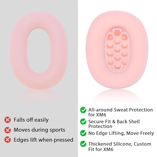 Adhiper XM6 Sweat Covers Accessories for Sony WH-1000XM6 - Pink | Soft Silicone Case, 2-in-1 Headphone Cover with Earpad Covers & Headband Cover, Sweatproof & Easy to Clean & Secure Fit - color: Pink