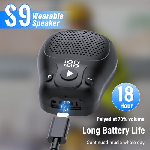 Wearable Bluetooth Speaker, Clip-on Wireless Portable Speakers, IP56 Waterproof Clip Speaker Up to 18 Hours Battery Life, Built-in Mic for Hands-Free Music/Calls, Work/Outdoor, Black