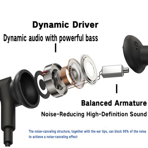 USB C Wired Headphones with Noise-Canceling Mic Powerful Bass In ear Earbud | Dual-Driver Noise-Isolating Wired Earbuds Call Noise Reduction,Type C Plug Deep Bass Earphones with DAC & HD Sound