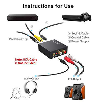 Digital to Analog Audio Converter 192KHz, DAC Digital SPDIF Coaxial Optical Convert to L/R RCA, Toslink Optical to 3.5mm Jack Audio Adapter for PS4 HD DVD Home Cinema Systems