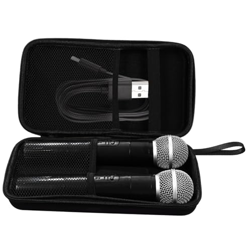 Toddmomy Portable Hard Shell Microphone Storage Case with Two Internal Slots Padded Dividers and Receiver Compartment Protective Mic Carrying Bag for Travel and Accessories Organization