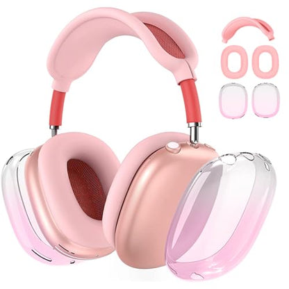 3-in-1 Silicone Case Cover for AirPods Max 2/AirPods Max Headphones, Apple AirPod Max Accessory Protective Cover, Headband/Ear Cups/Ear Pad Covers, Anti-Scratch and Sweatproof (White and Pink) - color: White and Pink