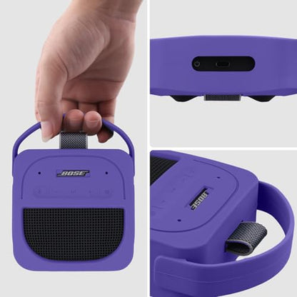 for Bose New SoundLink Micro 2nd Gen Portable Speaker Silicone Case, Purple | 1:1 Molded Fit, Shock Absorption, Metal Carabiner, Flexible Carry Handle, Anti-Slip Texture, Elastic Recovery - color: Purple Case