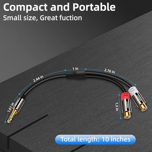 AUX to RCA Y Splitter Cable 2-Pack, 3.5mm Male to 2RCA Female Stereo Audio Adapter, 1/8 to RCA Connector, 0.7FT Hi-Fi Sound Auxiliary Stereo Audio Cord for iPhone, Tablet, Computer, MP3, Speaker
