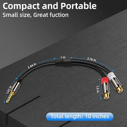 AUX to RCA Y Splitter Cable 2-Pack, 3.5mm Male to 2RCA Female Stereo Audio Adapter, 1/8 to RCA Connector, 0.7FT Hi-Fi Sound Auxiliary Stereo Audio Cord for iPhone, Tablet, Computer, MP3, Speaker