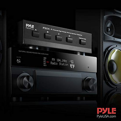 Pyle 4-Channel High Power Stereo Speaker Selector - A/B/C/D | For Multi-Channel High-Power Amp Installations - Supports up to 4 Pairs of Switched Speakers - PSS4