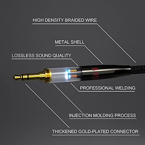 SKW Audiophile 3.5mm Right-Angle Stereo Aux Cable 1/8" TRS 3.2ft/1m | Dual-shielded, gold-plated contacts, nylon-braided jacket, sturdy and durable, Hi-Fi stereo fidelity, 90 degrees - color: Black-straight to bend, size: 3.2ft (1m)