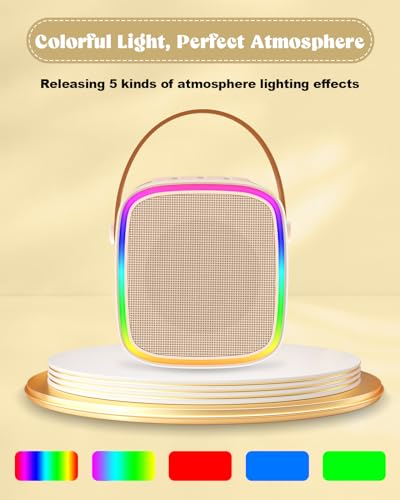 Mini Karaoke Machine with 2 Wireless Microphones Kids Toys | Portable Bluetooth Speaker for Kids Adults Toddler, Christmas Girls Toys for 4 5 6 7 8 9 10 12 Year Old Birthday Gift Ideas - color: Beige