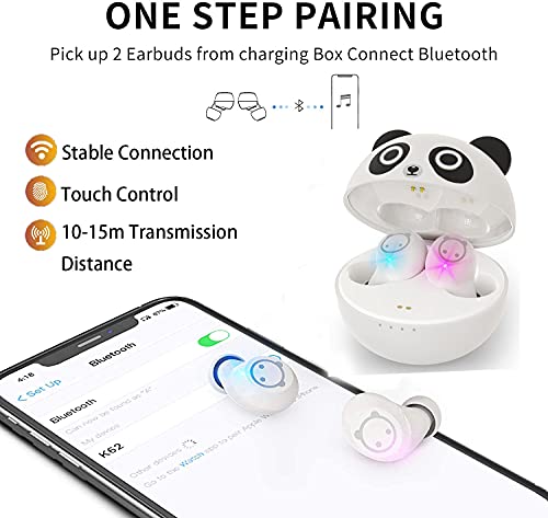 Kids Wireless Earbuds Cute Panda Bluetooth Earbuds with mic Charging Case 36H Playtime 3D Stereo Headphones IPX6 Waterproof Sport in-Ear Headphones for Kids Adult - color: K62-W