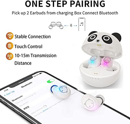 Kids Wireless Earbuds Cute Panda Bluetooth Earbuds with mic Charging Case 36H Playtime 3D Stereo Headphones IPX6 Waterproof Sport in-Ear Headphones for Kids Adult - color: K62-W
