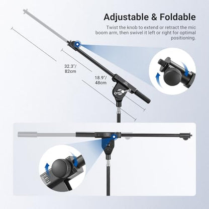 NEEWER Microphone Boom Arm for Mic Stand, Aluminum Compact Lightweight Portable Telescopic Extension Pole, 1/4" Screw & 3/8" Spigot for Universal Mics Adapter Mount Accessories, Max Load 3.3 lb, MS041 - style: MS041