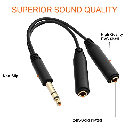 Tisino 6.35mm(1/4 inch) TRS Jack Cable Headphone Splitter 2 Way, 20cm | 1/4" TRS Stereo Jack Splitter Cable, 6.35mm Male to 2 Female Y Lead for Guitar, Mixer, Studio, Gold-plated/OFC