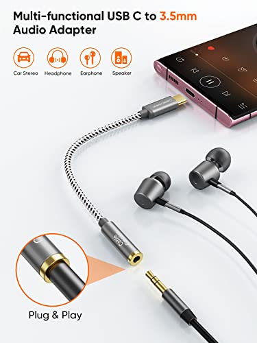 CableCreation USB C to 3.5mm Audio Adapter,0.33FT USBC to Headphone Adapter | USB C to Aux 24bit/96kHz HiFi DAC Cable for iPhone 16 15 Pro Max/15 Pro/15 Plus, iPad, Galaxy S24 S23 Ultra, Pixel 9 - style: USB C+3.5mm Audio (1-Port)