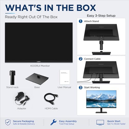 KOORUI 24" FHD IPS PC Monitor, 144Hz Adaptive Sync, Eye Care, Tilt Adjustable, HDMI & VGA, VESA Mount for Home Office, Streaming and Casual Gaming - size: 23.8