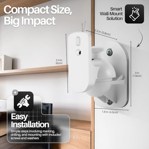 TNP Universal Satellite Speaker Wall Mount Bracket Ceiling Mount Clamp with Adjustable Swivel and Tilt Angle Rotation for Home Theater Surround Sound System Satellite Speakers - 6 Pack, White - color: White, size: 6 Pack