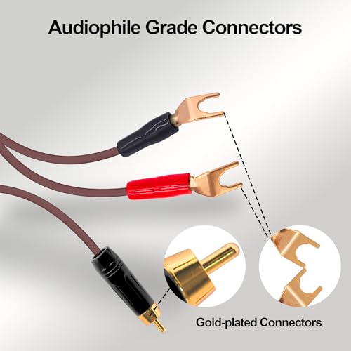 RCA to Y Spade Plug Speaker Cable Wire Cord, RCA Male to 2Y Spade Connector Adapter Audiophile OFC HiFi Speaker Audio Cord for Amplifier Subwoofer Audio System -6.6FT/2M