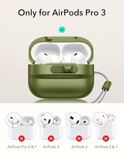 ESR for AirPods Pro 3 Case (2025), Compatible with MagSafe, Green | Compatible with AirPods Pro 3 (USB-C Cable), Magnetic Lid, Full Drop Protection Cover with Lanyard - color: Green, size: AirPods Pro 3 Case