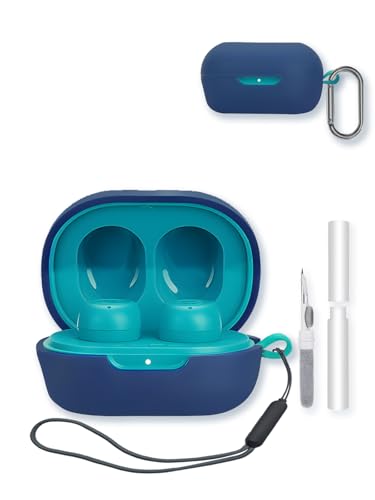 Silicone Case Compatible with JLab JBuds Mini True Wireless Earbuds,Cleaning Kit and Lanyard Soft Protective Shockproof Cover for JLab JBuds Mini-Dark Blue - color: Dark Blue