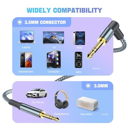 3.5mm Aux Cable Cord,Hi-Fi Sound 90 Degree Nylon Braided 3.5mm Male to Male Stereo Aux Cables Right Angle TRS Cable Portable Compatible for Headphone, car,Tablets, Speakers (16.4FT/5M) - size: 16.4FT/5M