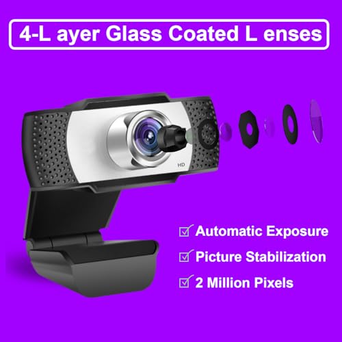 1080p Hd Webcam with Microphone, Wide Angle USB Computer Camera for Pc Mac Laptop, Plug and Play