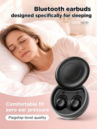 NE91 Invisible Sleep Earbuds, Mini Wireless Bluetooth Earbuds, Hi-Fi Sound | Low-Profile Comfort Fit, Ergonomic In-Ear Design, Tiny Earphones for Side Sleepers, Sleeping, Music, Calls, Work & Travel