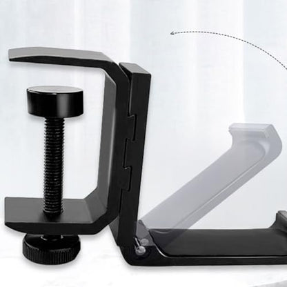 Headphone Holder with Adjustable Clamp Mount Desk Organizer Stand Foldable Hanger Anti-Slip Cushioned Pads Aviation Aluminum Construction Suitable for Office Home Use