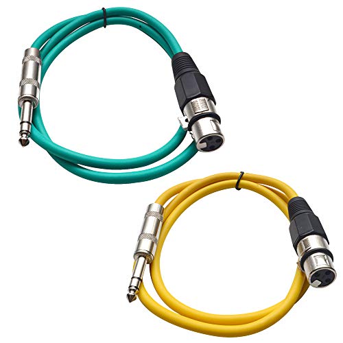 Seismic Audio - SATRXL-F2-2 Pack of 2 Foot 1/4 Inch TRS to XLR Female Patch Cables - Balanced - 2 Foot Patch Cord - Green and Yellow - color: Green and Yellow