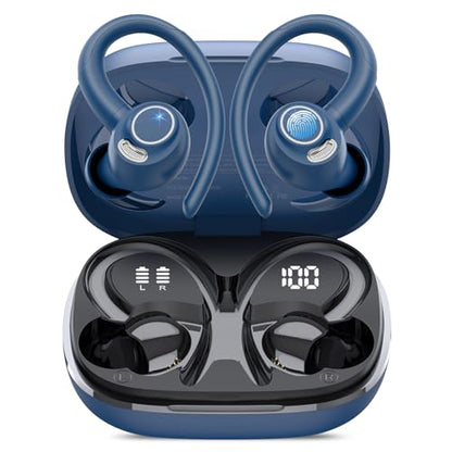 Wireless Earbuds, Bluetooth 5.4 Headphones Sport Over Ear Buds with ENC Mic | Noise Cancelling Mic,48H, Wireless Earphone with Earhooks, Stereo Deep Bass, IP7 Waterproof Ear Bud for Workout Running, Blue - color: Blue