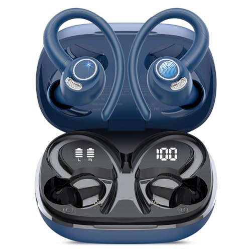 Wireless Earbuds, Bluetooth 5.4 Headphones Sport Over Ear Buds with ENC Mic | Noise Cancelling Mic,48H, Wireless Earphone with Earhooks, Stereo Deep Bass, IP7 Waterproof Ear Bud for Workout Running, Blue - color: Blue