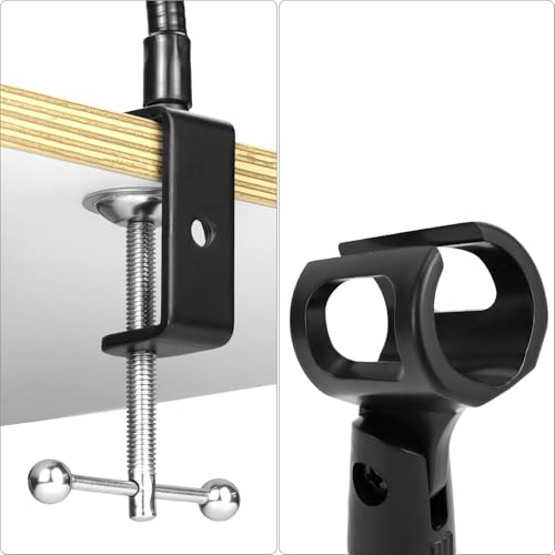 QWORK 13" Gooseneck Microphone Stand – Flexible Desktop Clamp-On Mic Mount
