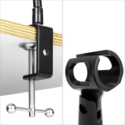 QWORK 13" Gooseneck Microphone Stand – Flexible Desktop Clamp-On Mic Mount