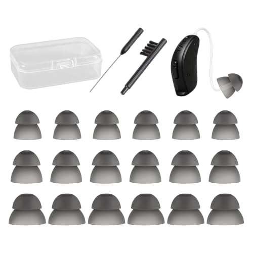 18Pcs Silicone Hearing Aid Domes – Replacement Ear Tips for Behind-the-Ear Hearing Aids, Soft Earbuds with Cleaning Tools & Carry Case, Hearing Aid Accessories for Seniors, 3 Sizes (9/11/13mm)