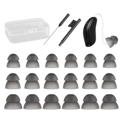 18Pcs Silicone Hearing Aid Domes – Replacement Ear Tips for Behind-the-Ear Hearing Aids, Soft Earbuds with Cleaning Tools & Carry Case, Hearing Aid Accessories for Seniors, 3 Sizes (9/11/13mm)