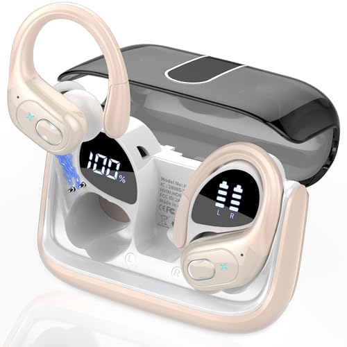 Wireless Earbuds 75H Bluetooth 5.4 Sport Headphones with Earhooks, Camel | IPX7 Waterproof In-ear Buds Feature ENC Noise Cancelling Mic & Deep Bass. Stereo Sound Device for Gym Running Workout - color: Camel