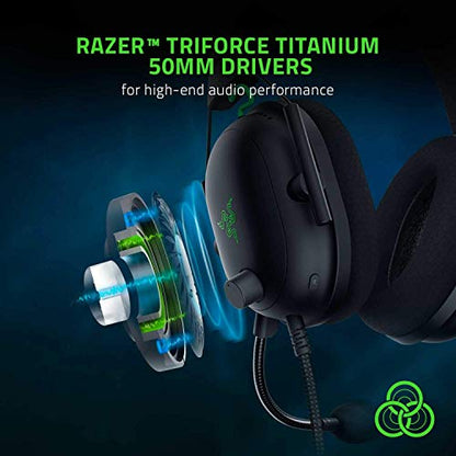Razer BlackShark V2 Gaming Headset: THX 7.1 Spatial Surround Sound - 50mm Drivers - Detachable Mic - for PC, PS4, Nintendo Switch - 3.5 mm Headphone Jack & USB DAC - Classic Black (Renewed)