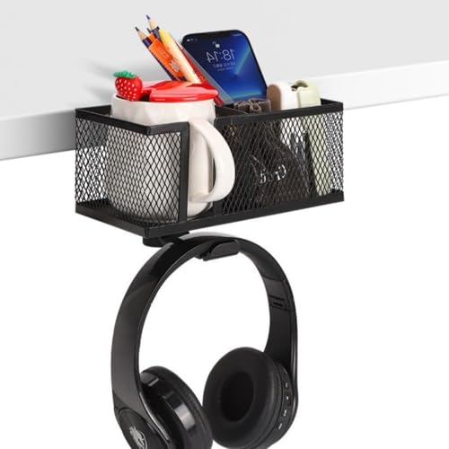 Multifunctional Clamp On Cup Holder Headsets Hanger Organizers for Drinks Phones Headphones Bags with AntiSpill Design - color: Black