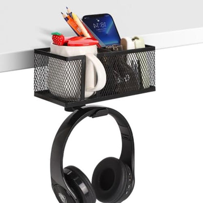 Multifunctional Clamp On Cup Holder Headsets Hanger Organizers for Drinks Phones Headphones Bags with AntiSpill Design - color: Black