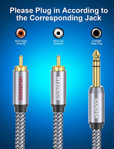 RCA to 1/4 Cable,TRS Quarter inch(6.35mm) Male to 2RCA Male Stereo Y Splitter Adapter Cable -Grey(10 Feet/3M) - color: Grey-TRS 1/4 to RCA, size: 10ft/3M