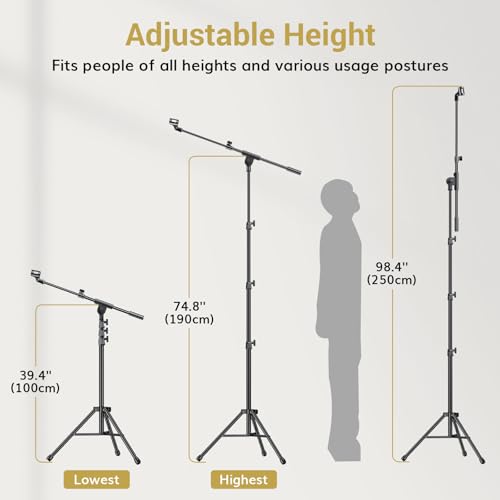 TONOR Microphone Stand with Tablet Holder, Tripod Boom Arm for Floor, Adjustable Height and Angle, Heavy Duty Stand with Carrying Bag, Smartphone and Pad Clamp, Excellent Compatibility, T35 - style: Mic Stand