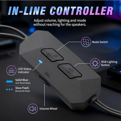 PC Speakers USB Powered 3.5mm Aux Wired RGB Computer Speaker for Desktop PC | for Laptop, Monitor, Desktop computer, Immersive 2.0 Dual-Channel Stereo