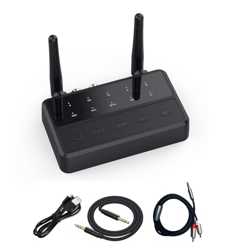Bluetooth 5.4 TV Home Stereo Bluetooth Headphones Transmitter Receiver, aptX Low Latency HD Receiver for Home Stereo, Wireless Audio Adapter, Volume Control, AUX/RCA Input for TV Speakers PC