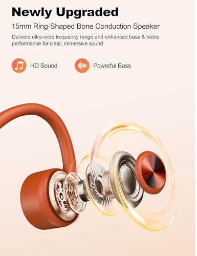 Bone Conduction Headphones, Open Ear Headphones with MP3 Mode 32GB, 10Hrs Playtime IP68 Waterproof Swimming Headphones Secure Fit for Running, Cycling, Work, Gift（Orange）