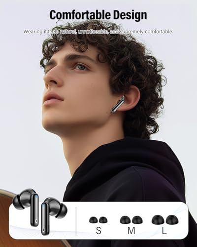 Wireless Earbuds, Bluetooth 5.4 Headphones Bass Stereo/Clear Calls, Black | Ear Buds with Noise Cancelling Mic LED Display in Ear Earphones IP7 Waterproof 36H Bluetooth Earbuds for Phones/Sport/Laptop - color: Black
