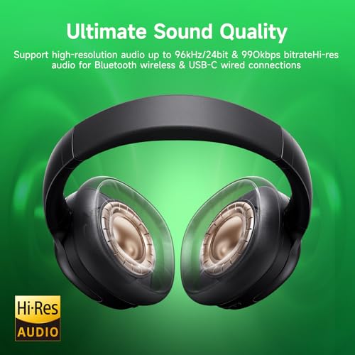 Hybrid Active Noise Cancelling Headphones, Wireless Over Ear Bluetooth | 50H Long ANC Playtime, Rotatable and Foldable, HiFi Audio Deep Bass, Customized EQ via APP, Transparency Mode - color: Black