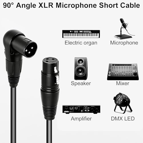 90 Degree Right Angle XLR Cable, 3-Pin Male to Female Short Audio Mic Cord, 25cm/9.84in Noise Reduction Extension for Studio Speaker Mixer