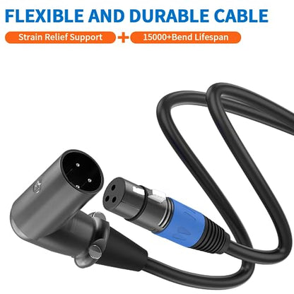 LanSenSu Right Angle XLR to Straight XLR Plug Cable, 90-Degree Male to Straight Male Balanced Cord 3-Pin to 3-Pin, (Right Angle -Male-0.5FT, 2Pack) - style: Right Angle -Male-0.5FT