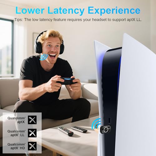 ZIOCOM USB-C Bluetooth Adapter for PS5, Bluetooth 5.3 Dongle with APTX LL